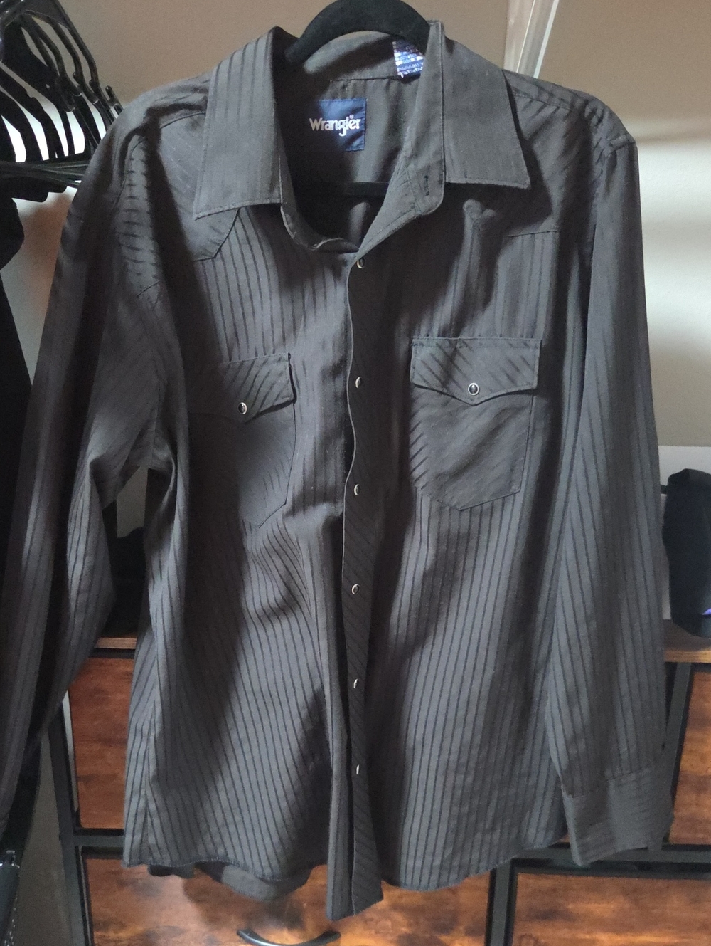 Wrangler Men's Dark Brown Pinstripe Button-Down Shirt